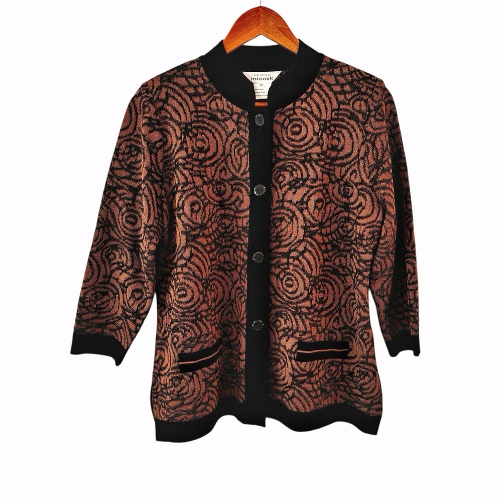 Misook Cardigan Sweater Womens Size M Rose Floral Knit Capsule Career Classic